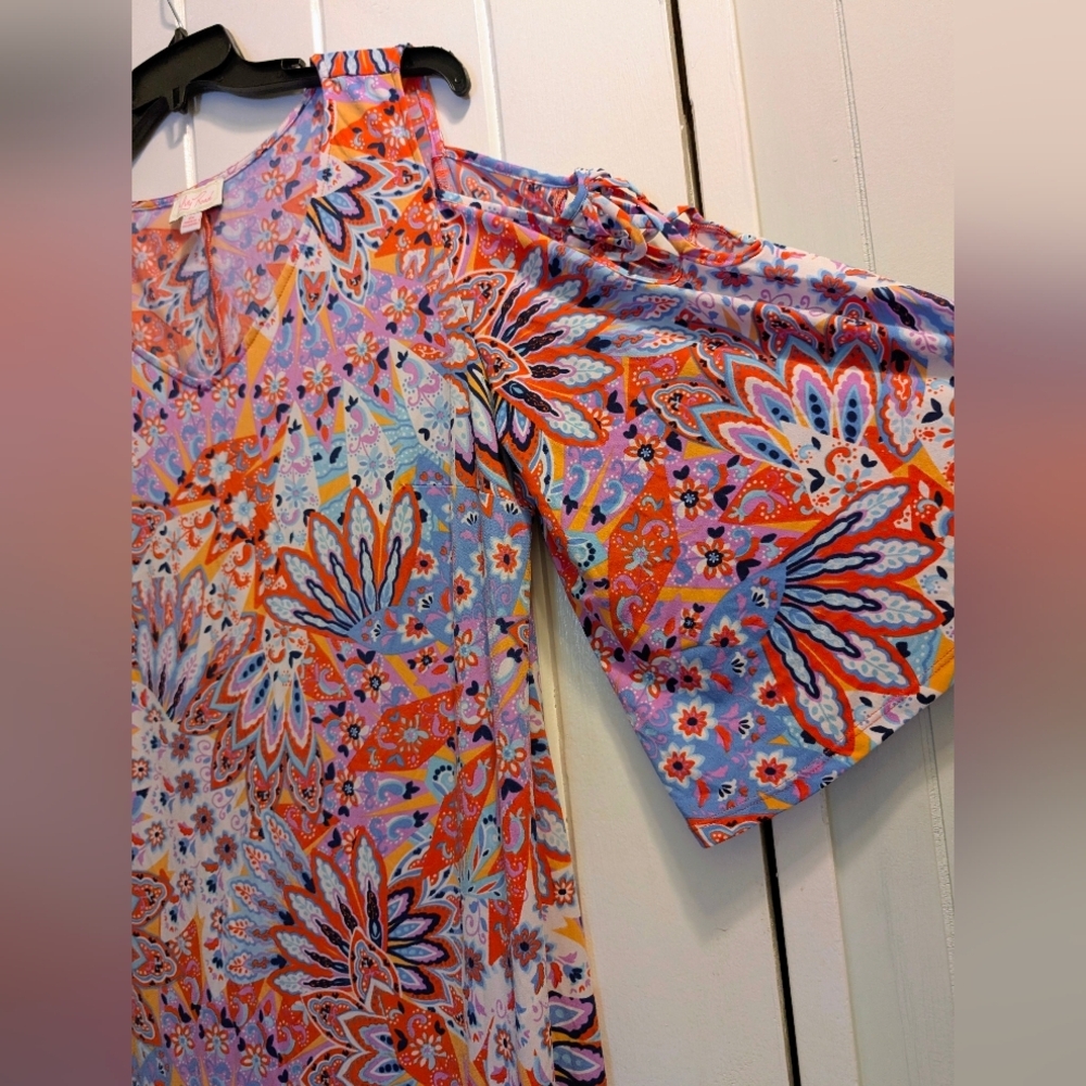 Ivy Road 2X Floral NWOT Multicolor Women's Dress Cold Shoulder w/ Bell Sleeves - Picture 9 of 9